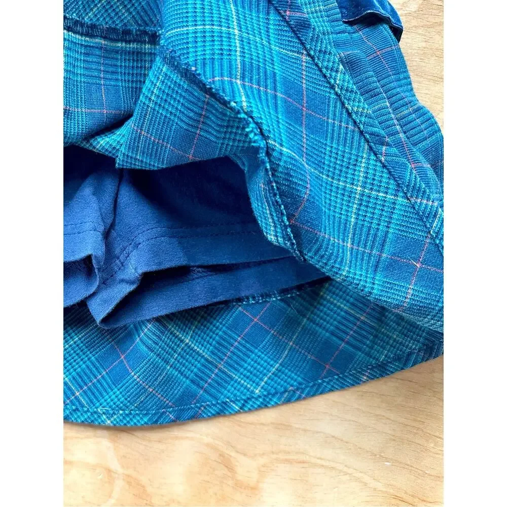 Cherokee Girls 6/6X Blue Plaid Pleated Skort Y2K Preppy Velvet Buckles